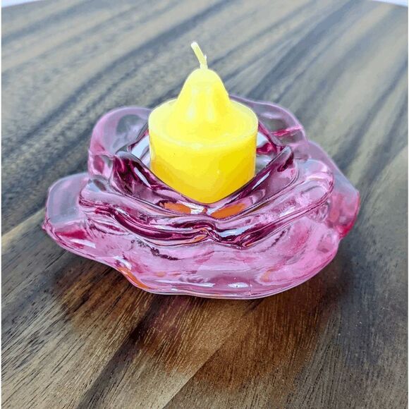 Rosette Style Glass Tealight Holder Pink 1.73" H x 4.25" W - Picture 2 of 7